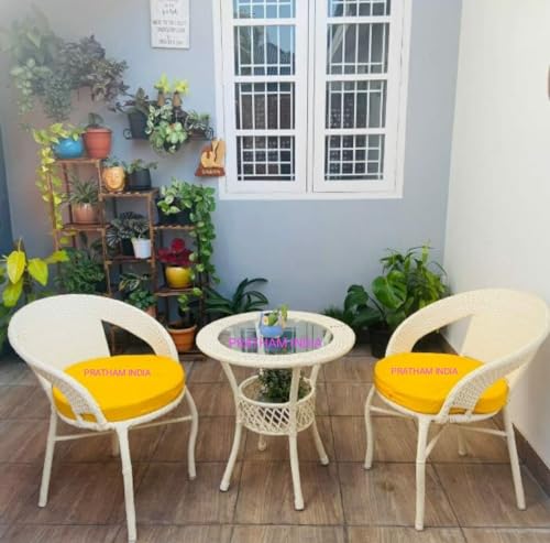 Image of India 4+1 Outdoor Indoor Patio Furniture Sets Rattan Set Conversation Set Bistro Set Balcony Outdoor Garden Furniture Chair (Cream and Yellow Cushion)