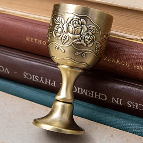 Goblet Chalice 1 Oz Small Hand Made Vintage Pure Copper Engraving Flower Pattern Metal Embossed Wine Liqueur Cup Shot Glass For Buddha And God Of Wealth #TOP3