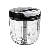 Yuirshion Cortador de cebolla, 1000 ml de capacidad, Cuchilla de Acero Inoxidable, con 5 Cuchillas Extra,Licuadora Integrada, multipicador con cuerda, ajo, jengibre, nueces, hierbas, frutas