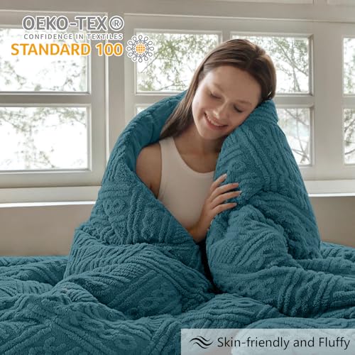 Image of Homelike Moment Fluffy Queen Comforter Set - Teal Blue Warm Comforters for Winter Queen Size, Comforter Full Size Bed Set 3 Piece