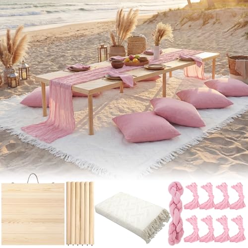 Novabright Low Boho Picnic Table Set,Pink,Large Size,for 8 Person by Novabright - Used condition - US$93.49
