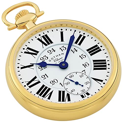 Gotham Classic Series Gold Plated Stainless Steel Open Face 17 Jewel Mechanical Hand Wind Pocket Watch # Gwc14112G #TOP1