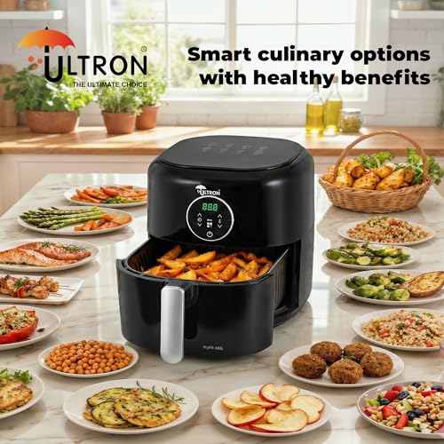 Image of Ultron Air Fryer Digital 4.5 L FryFit 45S, 1200W Oil-free Cooking | Instant Electric Air Fryer for Home, Rapid Hot Air Circulation, Fry, Grill, Roast, Steam, and Bake | 1 Year Warranty (Black)