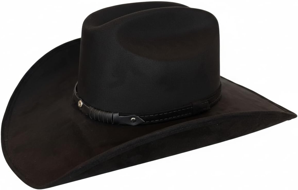 Western Black Felt Cowboy Hat with Leather Band for Men, Women, and Teens