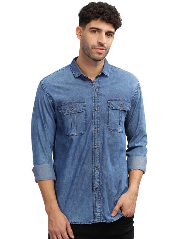 7th Legion Men's Casual Denim Shirt, 100% Cotton Heavy Wash, Regu...