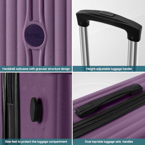 Image of Hoteel 20Inch Luggage 3-piece Set, 360 Universal Suitcases with Wheels Hard Shell Suitcase with TSA Lock, Including Waterproof Luggage Bag, Travel Maletas for Men and Women,Purple