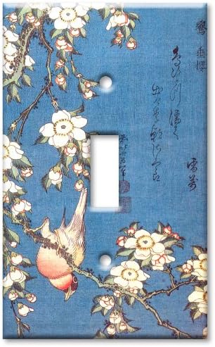 Single Gang Toggle Wall Plate - Hokusai: Weeping Cherry & Bullfinch