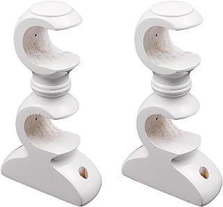 Antrader Double Curtain Rod Bracket White Wood Curtain Rod Holders Wood Curtain Rod Support Hangers Wall Mounted Ceiling Mounted Rod Support Bracket Pack of 2 (White)