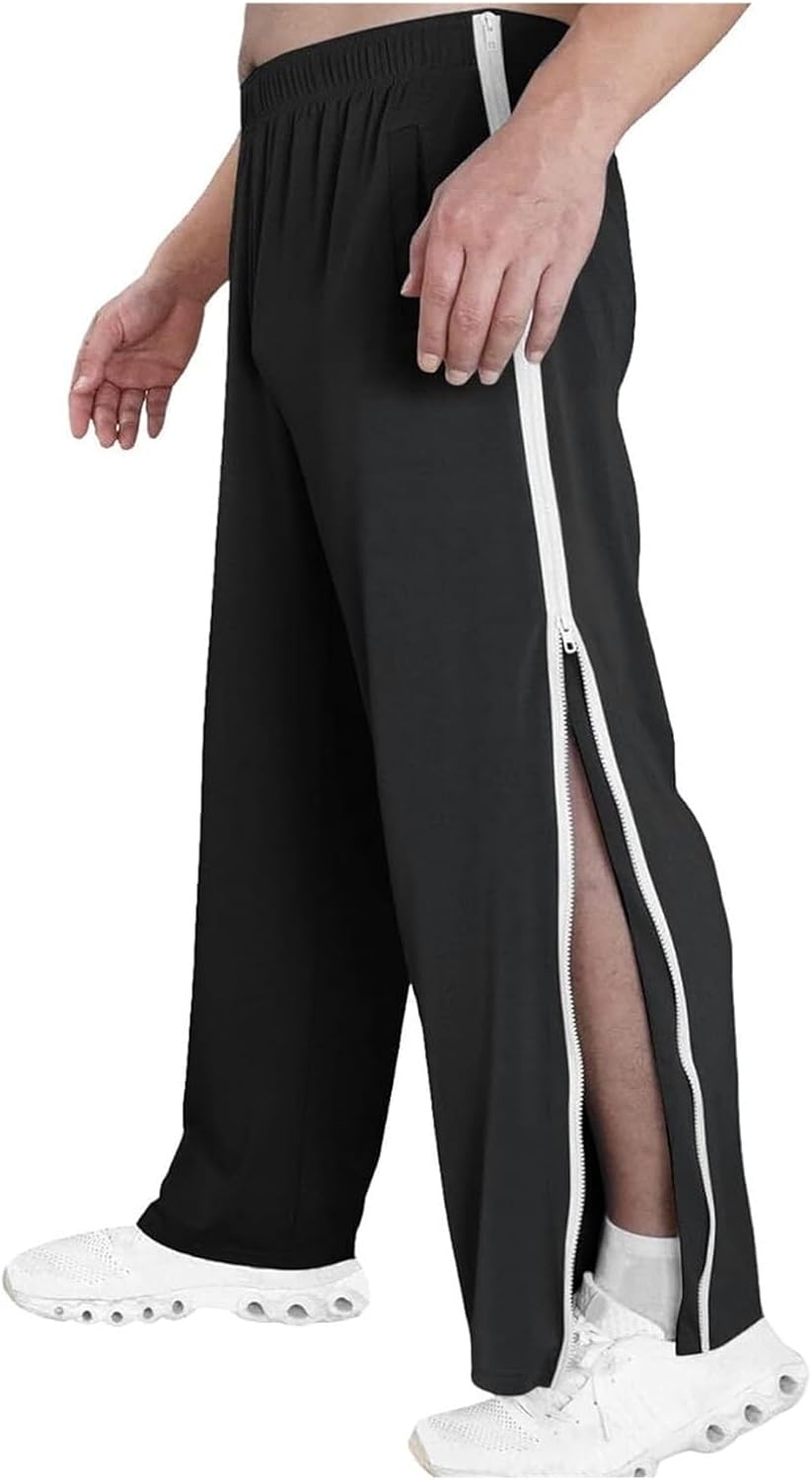 liyun Men's Rehabilitation Pants, Postoperative Sports Pants with Side Zipper, Reha Baggy with Elastic Waist, for Training