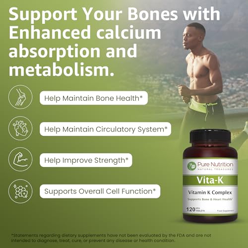 Pure Nutrition Vitamin K Complex K1 + K2 | 2250 mcg | 120 Tab | Full Spectrum K Vitamin Supplement with K1 1000mcg, K2 as MK4 1000mcg + K2 as MK7 250 mcg | Non GMO | Gluten Free - Image 4