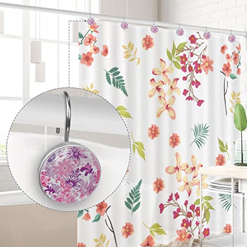 Crochets pour rideau de douche fleurs et oiseaux - Lot de 12 pièces décoratives