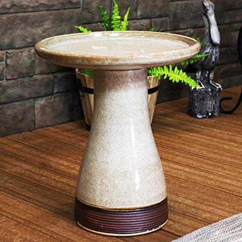Sunnydaze Outdoor Ceramic Bird Bath - Duo-Tone - High-Fired, Hand-Painted, Uv And Frost Resistant Finish - Patio, Lawn, Garden Decorative Birdbath - Yam #TOP1