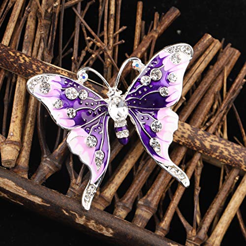 Feelmem Crystal Rhinestone Butterfly Brooch Pin Blue Color Butterfly Brooches For For Women Girls Wedding/Banquet/Birthday Party (Purple) #TOP4