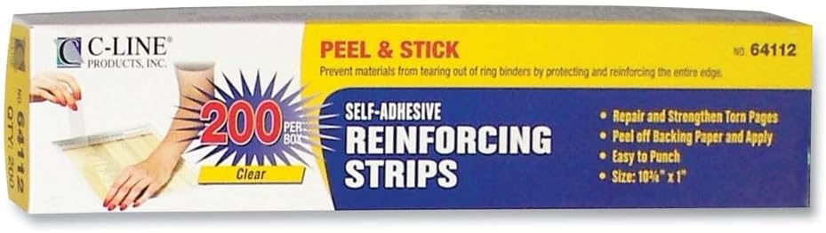 C-Line 64112 Self-Adhesive Reinforcing Strips, 10 3/4 x 1, 200/BX