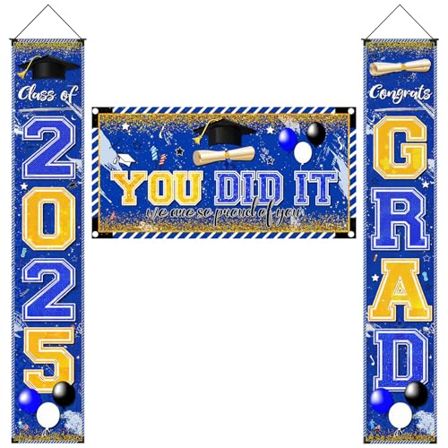 RONRONS 3 Pieces Blue and Gold Graduation Decorations, Class of