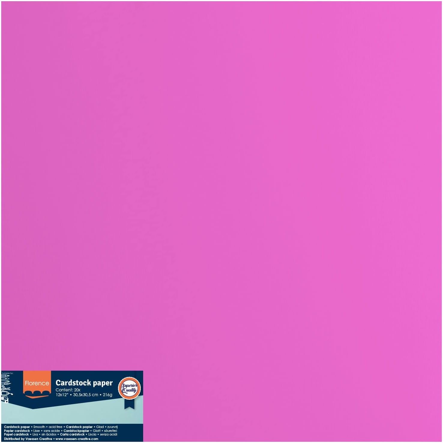 Florence Cardstock Smooth - Coloured Card Making Supplies 12 x 12 inch - Pink - 20 Sheets - Coloured Paper for Scrapbooking, Card Making, Die Cutting and Paper Crafts - 216 GSM - Fuchsia