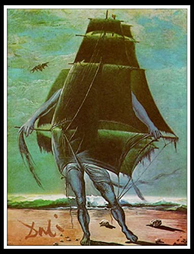 ZZMQ DIY 5D The Ship by Salvador Dali Art Prints Diamond Painting Kits for Adults, Diamond Art Kits Paint by Numbers Round Diamond Arts Craft for Home Wall Decor (12X16In)