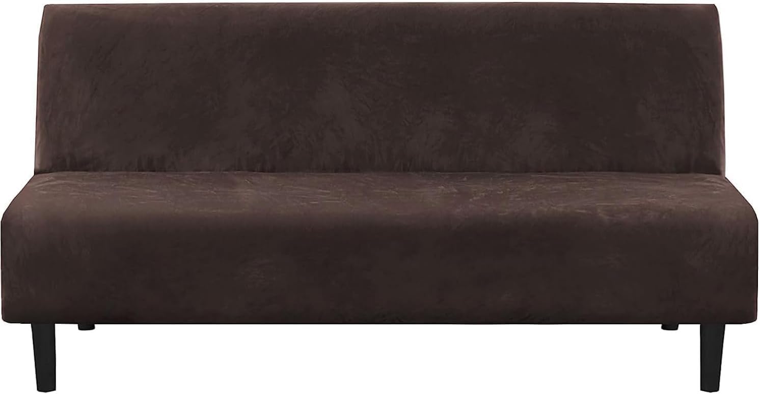 Stretch Armless Sofa Covers Thick Soft Cozy Fabric Velvet Futon Cover Armless Sofa Bed Cover Folding Futon Couch Cover Sofa Slipcover Furniture Protector Cover Without Armrests (Black)