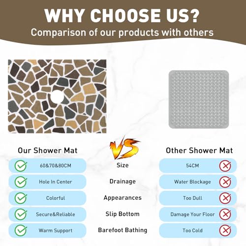 Square Shower Mat Non Slip: 32 x 24 Inch Extra Large Shower Mats with Drain Hole in Middle - PVC Loofah Anti Slip Shower Floor Matt for Inside Shower by Mavicen - Image 3