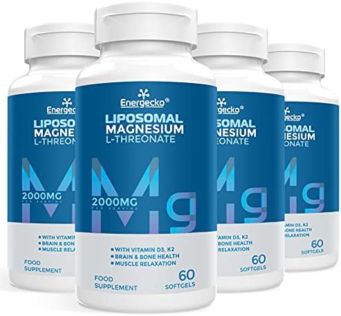 Liposomal Magnesium L-Threonate Softgels 2000mg - Magnesium Supplement with Vitamin D3 & K2 - Brain and Bone Health & Muscle Relaxation - Non-GMO, Gluten-Free 60 Softgels
