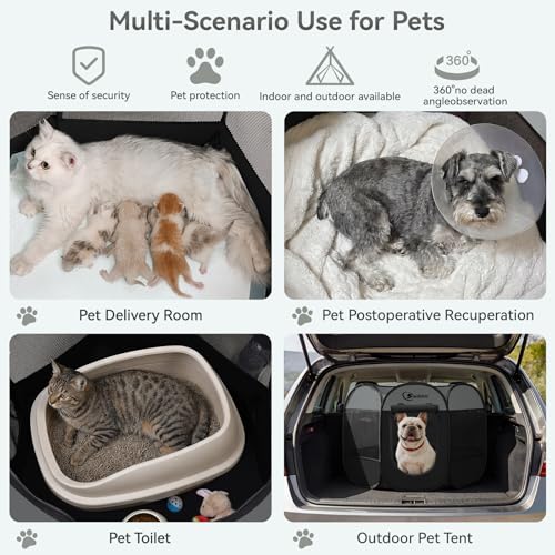 Image of Siedihit Dog Cat Playpen, Puppy Pet Playpen Indoor for Dog Crate Tent Cage Outdoor, Portable Pop Up Dogs Enclosure Kennel with Carrying Case for Dogs /Cats /Rabbits (Dark Grey, Medium)