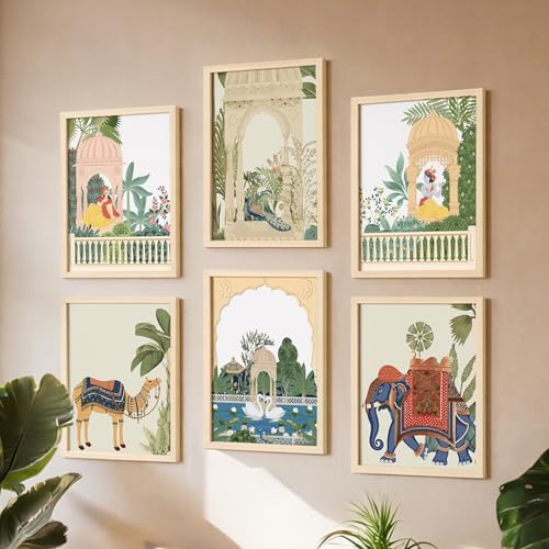 Image of NoWorries Madhubani Wall Art Paintings | Set of 6 Minimalist Pattern Posters for Living Room & Home Decoration | (17x25 Inches ART ATTACK-10)