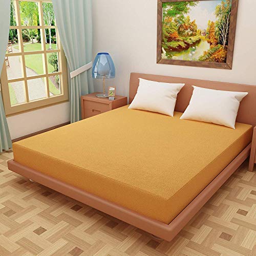 Image of Lithara Terry Cotton Fitted Mattress Protector for King Size Bed | Waterproof & Elastic Band | Ultra Soft & Hypoallergenic Mattress Cover | Size : 78 x 72 Inches (6.5 x 6 Feet) | (Golden)