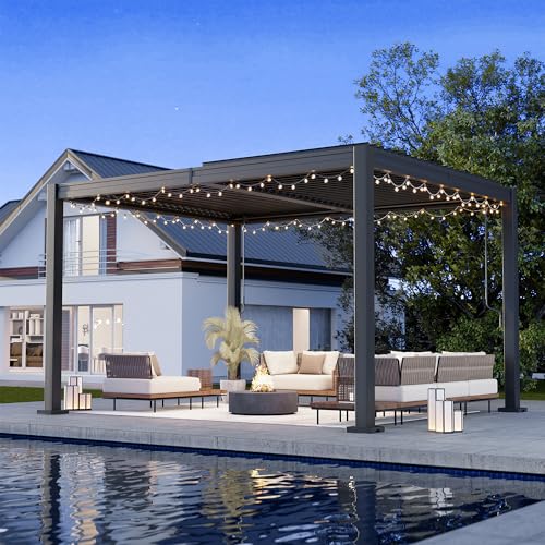 AirWire 10x12 FT Louvered Pergola, Outdoor Pergola with 2 Independent Adjustable Roof and Drainage System, Metal Patio Pavilion, Hardtop Gazebo for Patio, Deck, Garden, Dark Gray