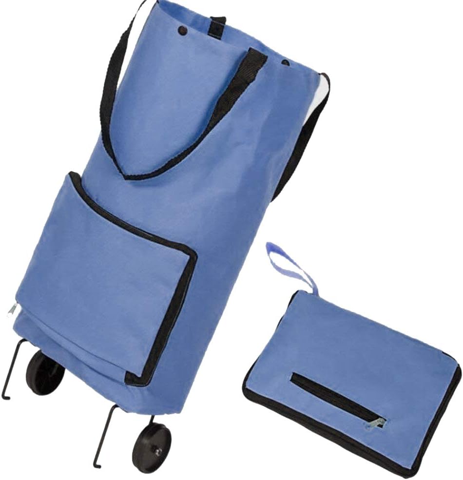 GAOYI Folding Shopping Bag with Wheels Collapsible Trolley Bag Shopping Cart Trolley Bag Reusable Shopping Grocery Foldable Cart (Blue)