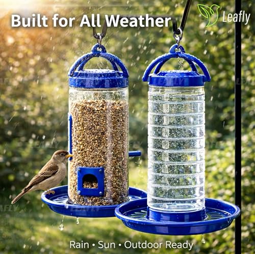 Image of Leafly Bird Feeder - Hanging Bird Feeder for Balcony, Garden & Outdoor Use (Water & Food Feeder)