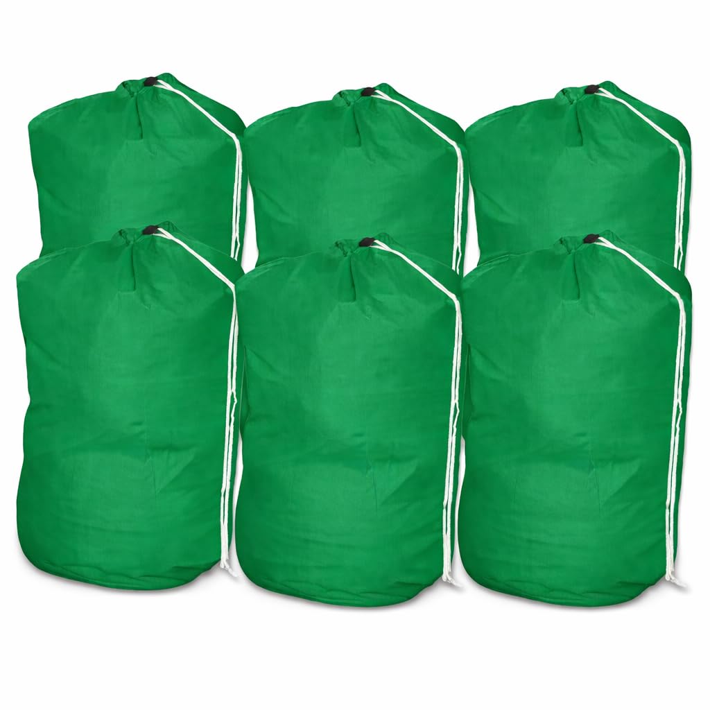 INCO-CARE Durable Laundry Bag with Drawstring and Carry Handle, Heavy Duty Reusable, Colour-Coded, Machine Washable 95°C. (Pack of 6, Green)