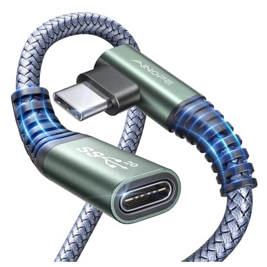 AINOPE USB C Extension Cable, 20Gbps/USB 3.2 Transfer USB Type C Extender Right Angle 100W/5A Fast Charging Compatible with PSVR2/USB C Hub/Dell XPS/MacBook/iPad Pro/Magsafe Charger (1M/3.3FT/Gray)