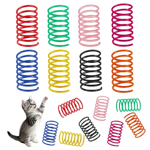 DMwespe 104 Pcs Cat Spring Toy Plastic Spiral Cat Toys for Indoor Cats Interactive Kitty Toys with 8 Colors Durable Non-Toxic Cat Toy Springs for Kitten Exercise & Chase Fun