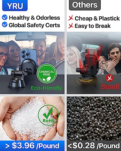 [Upgraded] Yru Car Phone Mount, Sturdy Suction Adjustable Long Arm Cell Phone Holder For Car Dashboard Air Vent Windshield, Handsfree Dash Stand For Iphone 14 13 Pro Max, Samsung Universal Cellphone #TOP1