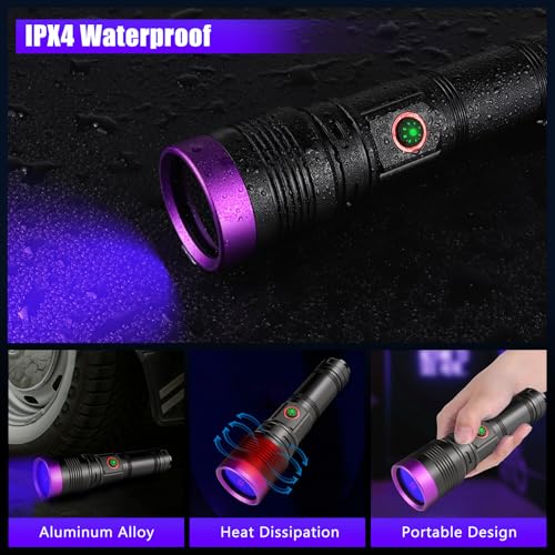 Image of 365nm UV Flashlight Rechargeable Black Light Flashlights Adjustable Focus | Blacklight Powerful, Pet Urine Detection, Ultraviolet, Resin Curing, Rocks, Scorpions, Blood Tracking, Uranium Glass