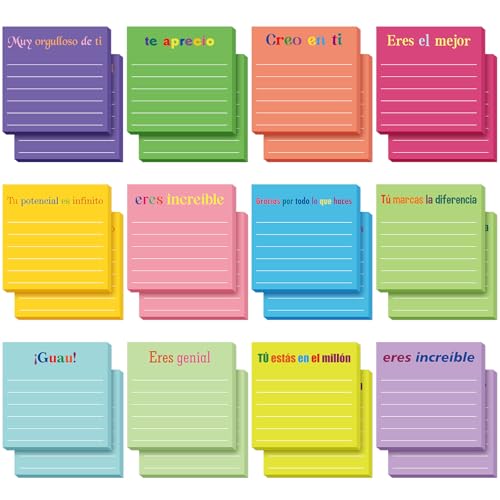 Yinder 24 Pcs Inspirational Sticky Notes Cute Motivational Sticky Notes Pad End of Year Employee Appreciation Gifts Bulk for Teacher Nurse Coworkers Office Supplies 3 x 3'' (Appreciation,Spanish)
