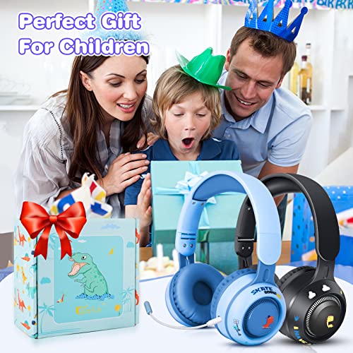 Qearfun Kids Toddlers Bluetooth Headphones, Foldable 9 Colorful Led Lights Wireless Dinosaur Headphones With Mic & 3.5Mm Jack, Boys Girls On-Ear Gaming Headset Gifts For Ps4/Xbox One/Switch/Pc/Tablet #TOP5