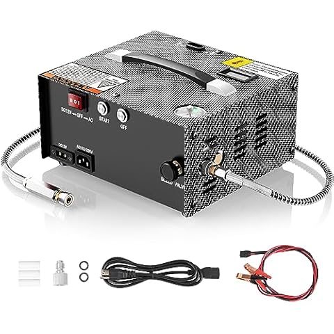 GX PUMP PCP Air Compressor CS1-I with Built-in Power Apdater,Auto Stop,Oil & Water-Free,4500Psi/30Mpa,Powered by 110V /220V AC or 12V DC,PCP Compressor Pump for Air Gun and Paintball/Scuba Tank Cover