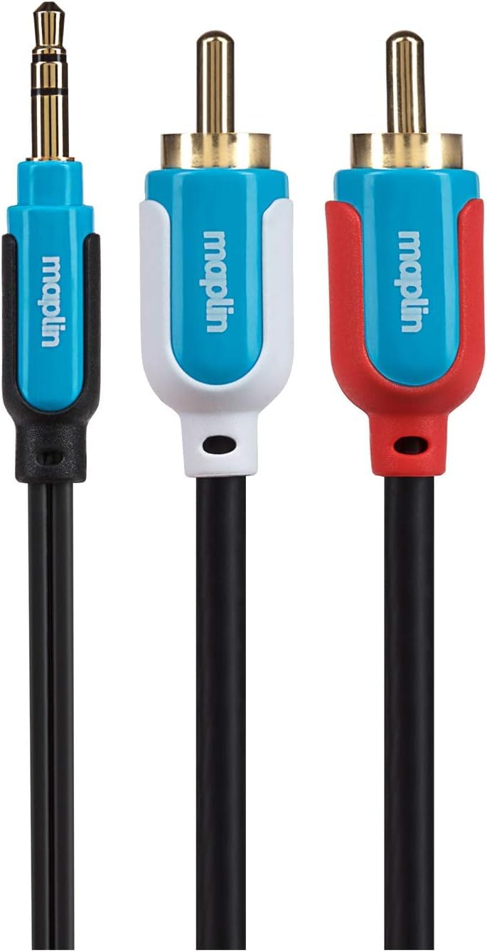 Maplin 3.5mm Aux Stereo 3 Pole TRS Jack Plug to Twin RCA Phono Cable 5m