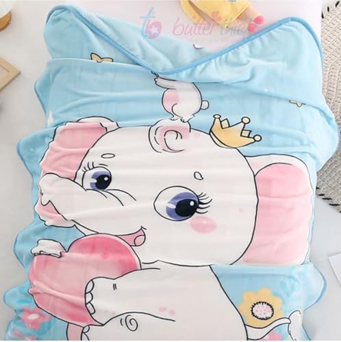 Image of Butterthief Cartoon Print Baby Blanket - Lightweight Soft Baby Wrapper Blanket for Newborns, Infants & Toddlers (0-5 Years) | Multipurpose Cozy Baby Blanket for Crib, Stroller & Travel (Baby Elephant)