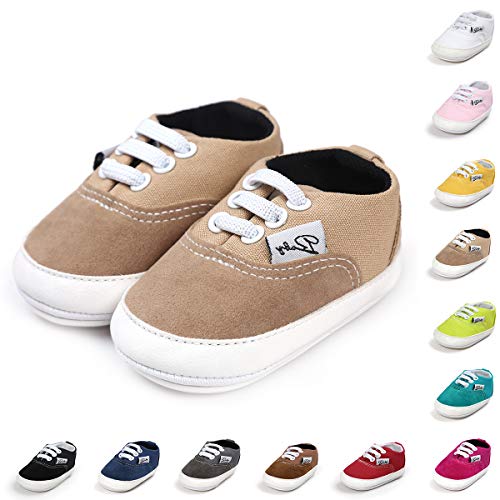 BENHERO Baby Boys Girls Canvas Toddler Sneaker Anti-Slip First Walkers Candy Shoes 0-24 Months 12 Colors(11cm,0-6 Months Infant, Aa/Khaki