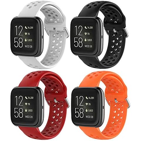 Pailebi Bands Compatible with Fitbit Versa 2 and Fitbit Versa/Versa Lite/Versa Special Edition, Soft Replacement Sport Wristbands for Fitbit Versa Women Men(White+Black+Red+Orange) Cover