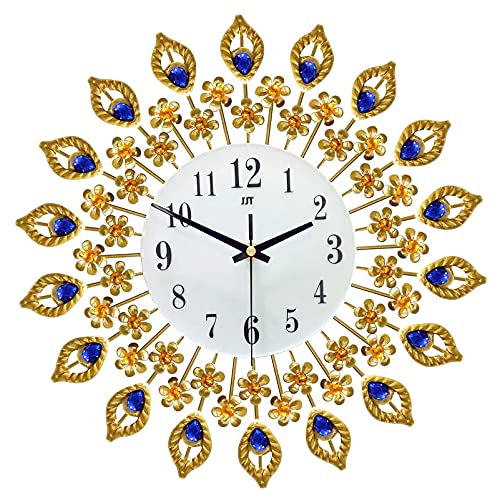 Reloj de pared de pavo real Reloj decorativo para sala de estar Arte de hierro Reloj silencioso dorado estilo único decoración del hogar para sala de estar Oficina Escuela, hermoso reloj Cover