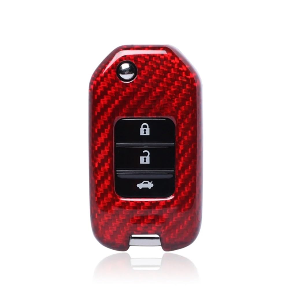 Custodia per chiave pieghevole con telecomando automatico intelligente per Accord, per CR-V, per Civic 2015-2019, nera/rossa, in vera fibra di carbonio Cover in silicone per chiavi auto(Red)