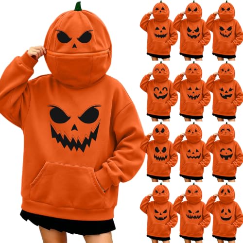 Hrwauag Halloween Costume Hoodie for Women Pumpkin Head Zipper Mask Design Long Sleeve Pullover with Pocket Pumpkin Snuggie - image 1