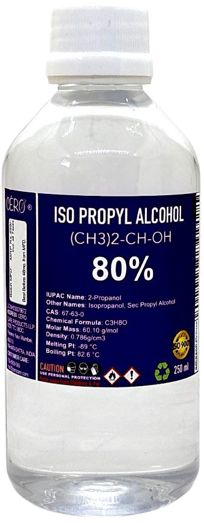 CERO ® IPA Isopropyl Alcohol for Cleaning, All Electronics, Clean Your Makeup Tools, Clean CPU, GPU and Screen, Repair Cosmetics 80% Pure [(CH3)2-CH-OH] CAS: 67-63-0 (250ml)-image-2