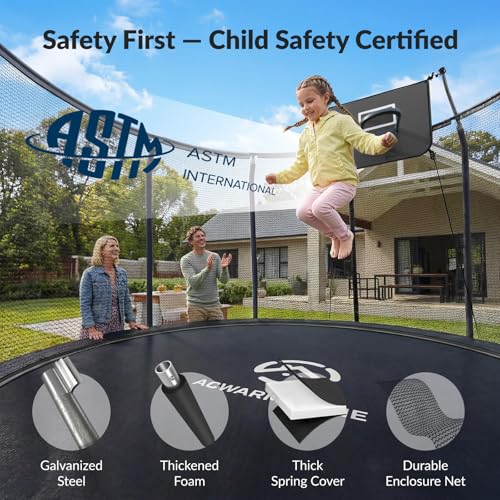 Image of ACWARM HOME Trampoline Outdoor 8FT 10FT 12FT 14FT 15FT 16FT Trampoline with Basketball Hoop and LED Lights, Recreational Trampolines for Kids and Adults with Enclosure Net & Ladder, ASTM Approved