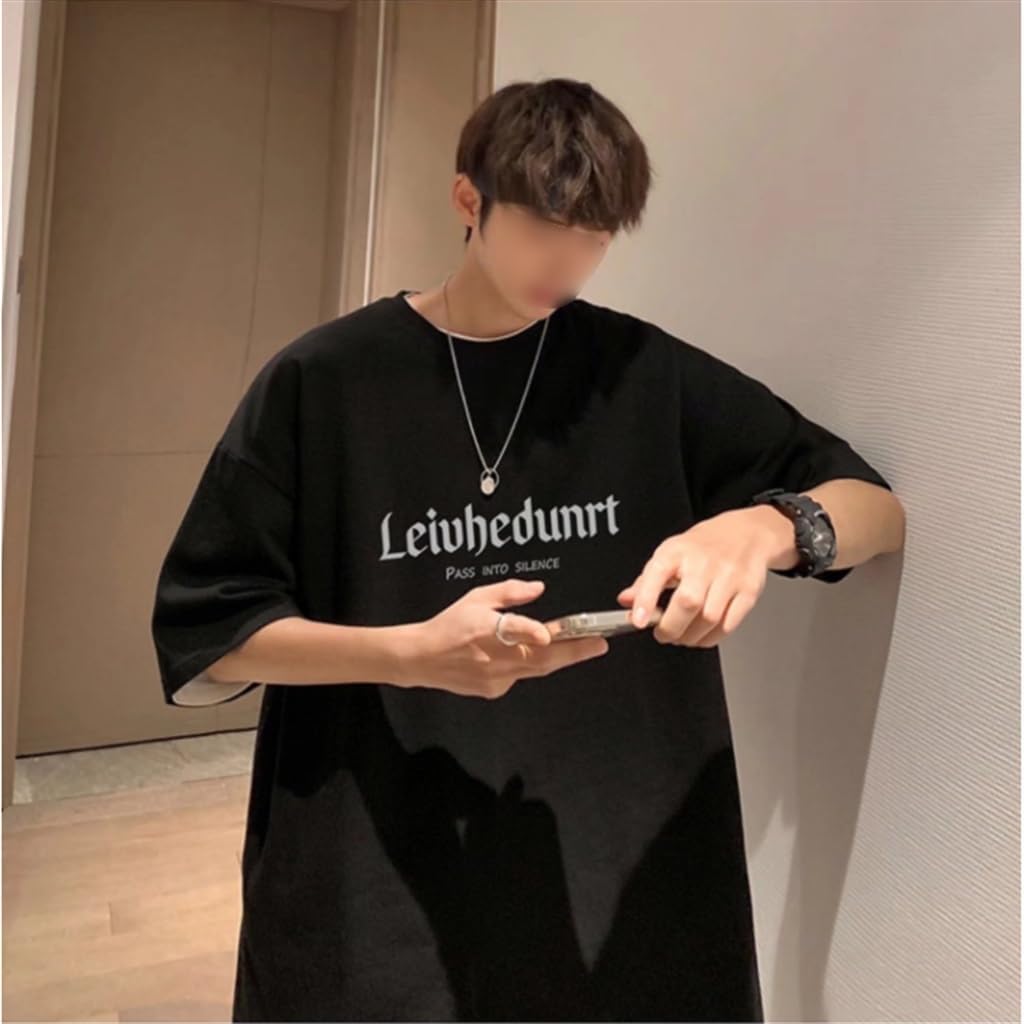 Black Short Sleeved Men's T-Shirt Korean Version Loose Top Five Sleeve Couple Costume