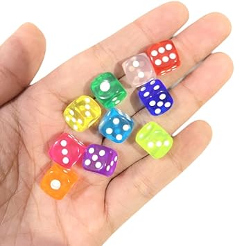 100 Pieces Dices 10mm 1cm Small Clear Transparent Game Dice Set 6 Sided D6 Round Corner Dices for Board Game(10colors,Each Color 10PCS)