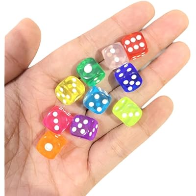 100 Pieces Dices 10mm 1cm Small Clear Transparent Game Dice Set 6 Sided D6 Round Corner Dices for Board Game(10colors,Each Color 10PCS)